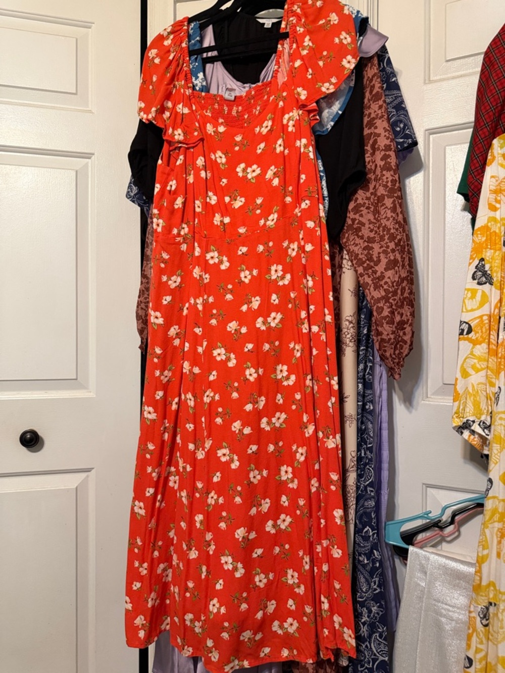 Old Navy Red Floral Maxi Dress with Square Neck